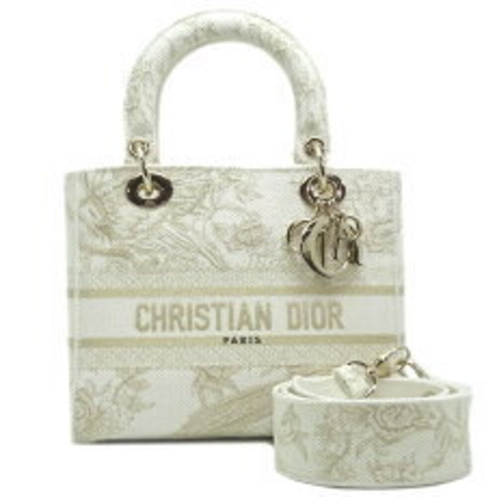 Christian Dior Lady Dior DLite Holiday Handbag Toile White Gold